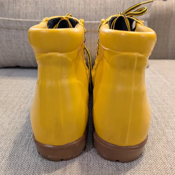Land's End Women's Size 8M Yellow Waterproof Lace Up Rubber Ankle Rain Boots - Picture 4 of 7